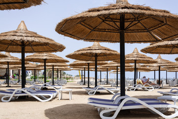 Straw umbrellas on the beach