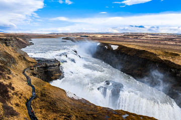 Gullfoss ("Golden Falls) is a waterfall located in the canyon of the Hvita river in southwest Iceland.