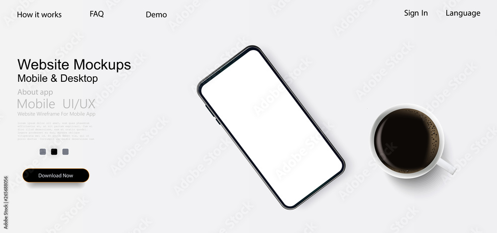 Canvas Prints mobile phone with and coffee cup on white background. mockups to showcase your web-site design