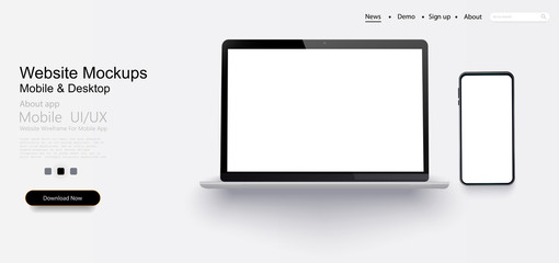 Laptop, mobile phone with blank screen. Vector collection gadgets, Mockups to showcase your web-site design