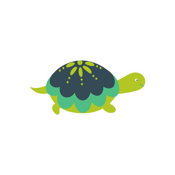 Green cartoon turtle cute character isolated vector.