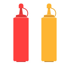 Ketchup bottle container ingredient product spice flat vector. Gourmer kitchen tomato sauce food