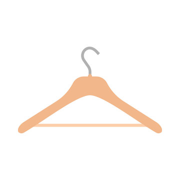 Hanger wear casual symbol empty object equipment vector icon. Wooden flat home wardrobe accessor rack