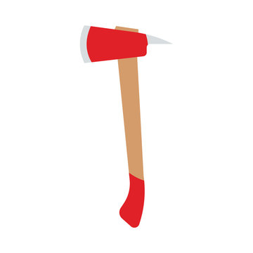 Fire red axe tool isolated white vector icon firefighter. Wooden flame element silhouette.