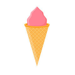 Ice сream сone pink flavor dairy vector icon. Colorful summer isolated white food waffle vanilla. Creamy sweet gelato