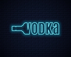 Vodka bottle neon sign. Lettering sign of vodka - obrazy, fototapety, plakaty