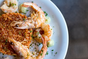 prawns close up with rice