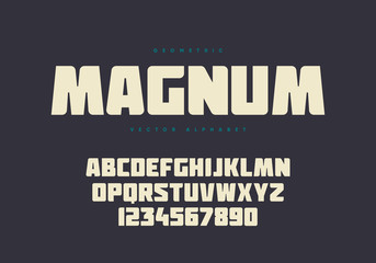 Bold font design. Authentic alphabet and numbers. Eps10 vector.