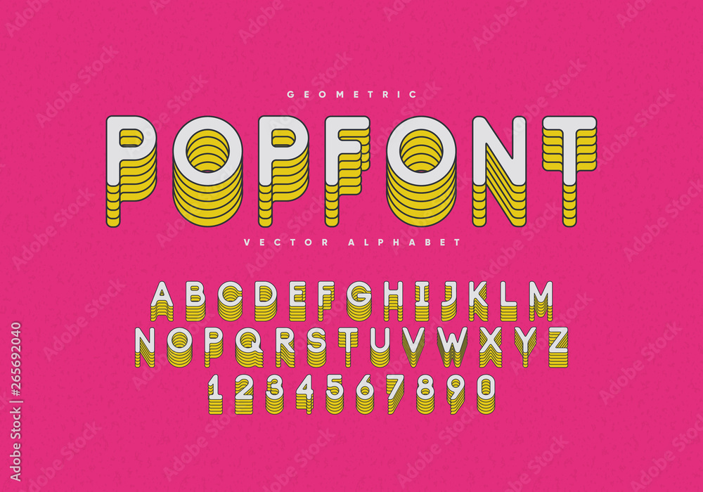 Aufkleber pop font design. alphabet and numbers. eps10 vector.