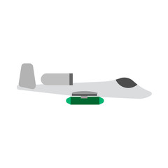 Jet fighter illustration transport warplane engine. Warfare military vehicle vector icon side view.