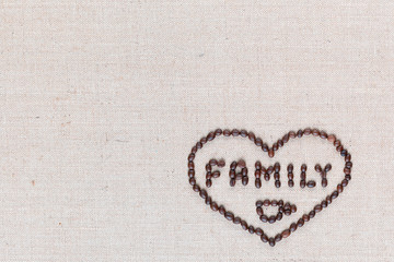 Family enclosed in heart shape on linea texture aligned bottom-right.