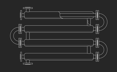 Dark Line Cut Double Pipe Heat Exchanger. Apparatus for chemical processing. Pipe-in-pipe structure heat exchanger