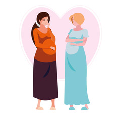 couple of beautiful pregnancy women in heart