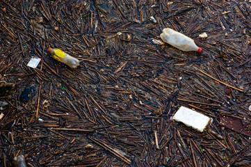 plastic and debris in the water - ecological disaster