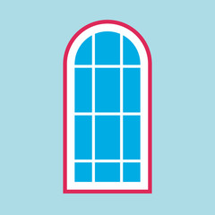 Window glass front view architecture vector concept. Interior cartoon furniture room structure flat