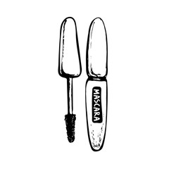 Vector illustration of mascara. hand drawing. Beauty make up icon. Modern mascara line icon. sketch black white