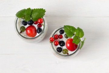 Fresh yogurt with chia seeds.