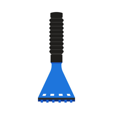 Ice scraper snow removal car vector icon blue. Illustration equipment clean tool window vehicle. Flat symbol element kit