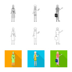 Vector design of posture and mood logo. Set of posture and female vector icon for stock.