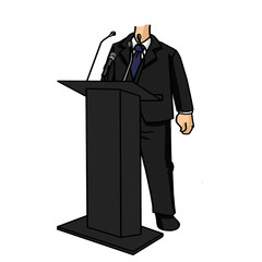 cartoon businessman speaking in the pulpit wearing a suit 