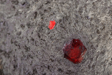 Macro mineral stone Garnet in rock on a white background