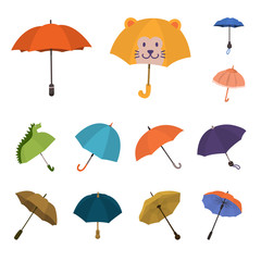 Isolated object of umbrella and rain logo. Collection of umbrella and weather stock symbol for web.