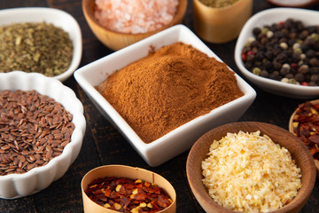 Collage of Various Seasonings Spices and Herbs for Flavorful Cooking and Baking
