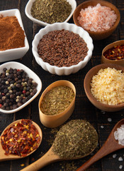 Collage of Various Seasonings Spices and Herbs for Flavorful Cooking and Baking
