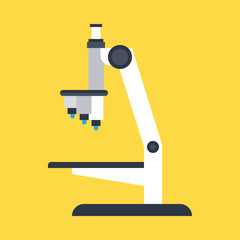 Laboratory microscope vector icon side view. Science isolated biology education equiment lens. Lab test experiment