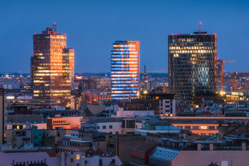 Fototapeta na wymiar Cityscape of Bratislava, Slovakia with Modern Office Buildings at Twilight