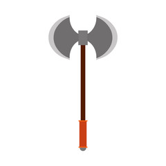 Battle axe vector icon weapon blade. Ancient isolated white viking warrior symbol. Barbarian fantasy game equipment