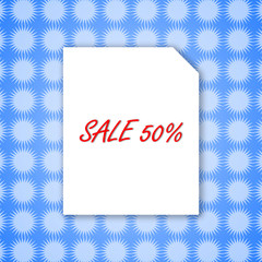 Sale banner 50% template design on white paper and blue background for poster vector illustration.