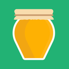 Honey jar glass food bee vector icon sweet dessert isolated white. Yellow organic golden pot container nectar remedy