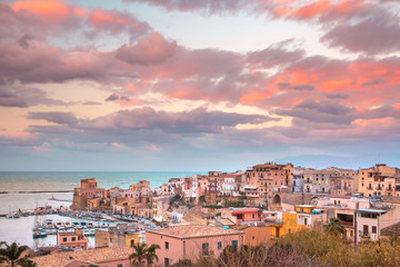 Castellammare del Golfo at sunset, Sicily, Italy