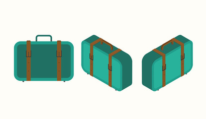 Obraz premium Travel vacations design picture, vector illustration of suitcase, case, bag, briefcase en realistic and isomatric style. Universal for web and mobile UI and application or web.