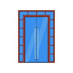 Door mirror vector icon interior frame blue glass. Cartoon inside flat architecture closed entrance. Office transparent exit reflection
