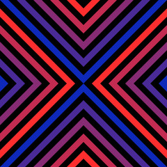 Obraz premium Vector geometric seamless pattern with colorful diagonal lines, repeat tiles. Abstract graphic texture with red and blue neon stripes. Trendy retro 1980-1990's fashion design. Sport style background