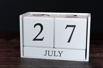 Business calendar for July, 27th day of the month. Planner organizer date or events schedule concept.