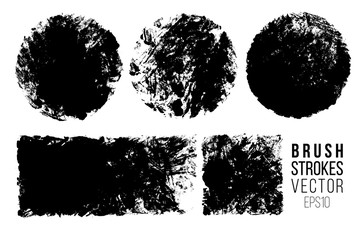 Vector set of hand drawn brush strokes and stains. One color monochrome artistic hand drawn backgrounds and graphic resources. Various shape ink spots.
