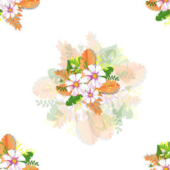 Beautiful pattern flower Daisy summer with tropical leaves. Vector tropic pattern.