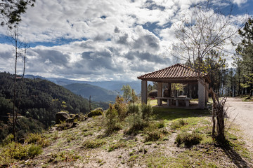 Picnic park by the side of the road in the mountains.Taken in Peneda-Geres National Park, Portugal.