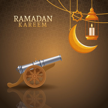 ramadan kareem with waning moon and islamic art
