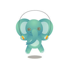 Cute elephant kid jumping with jump rope in school