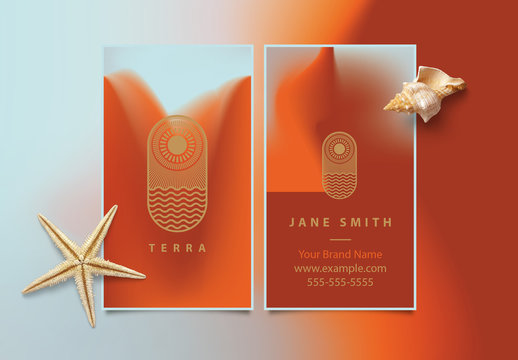 Vertical Business Card Layout with Coral and Terracotta Gradient