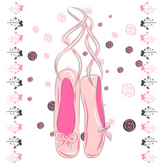 A set of ballet pointes shoes. Ballet shoes.