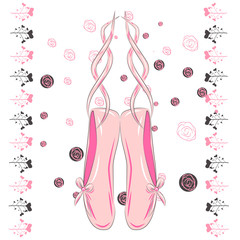 A set of ballet pointes shoes. Ballet shoes.