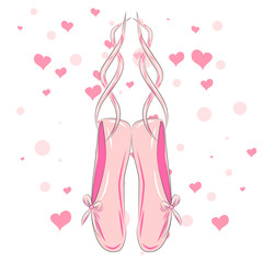 Obraz na płótnie Canvas Hanging pink ballet shoes illustration made in outline style