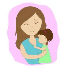 hugs mom and little daughter