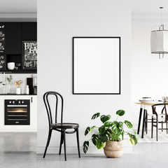 Frame & Poster mock up in living room.  Scandinavian interior. 3d rendering, 3d illustration