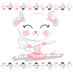 Obraz na płótnie Canvas Hand Drawn Cute Cat, ballerina illustration, children print